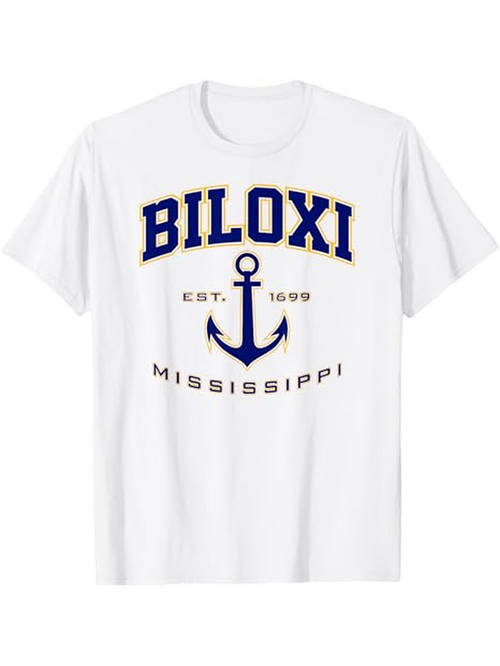 Men's Graphic T-Shirt Biloxi Mississippi Nautical Anchor With Letters And Classic Elements