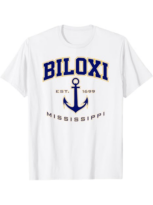 Men's Graphic T-Shirt Biloxi Mississippi Nautical Anchor With Letters And Classic Elements