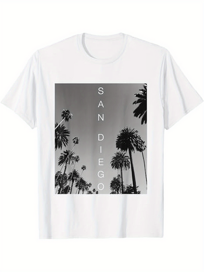 Men's Graphic T-Shirt San Diego Vintage Black And White Palm Trees Sunset Photograph