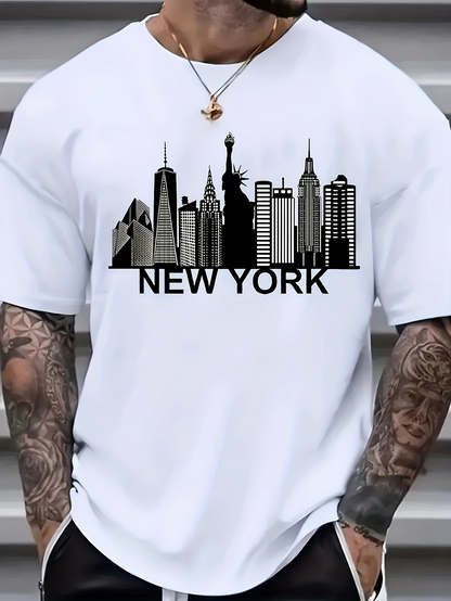 Men's Graphic T-Shirt New York City Skyline With Iconic Monuments And Skyscraper Buildings Design