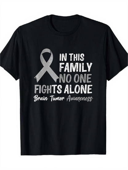 Men's Graphic T-Shirt In This Family No One Fights Alone With Silver Ribbon For Tumor Awareness