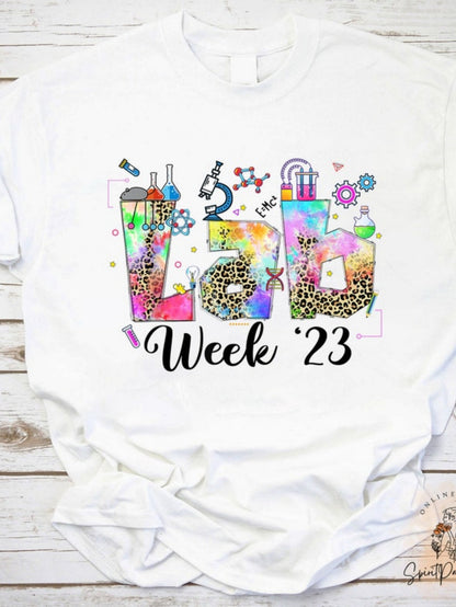 Men's Graphic T-Shirt Colorful Science Patterns With Beakers And Leopard Print Lab