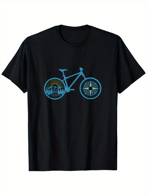 Men's Graphic T-Shirt Glowing Blue Graphic Bike With Compass And Nature Scenery Bicycle