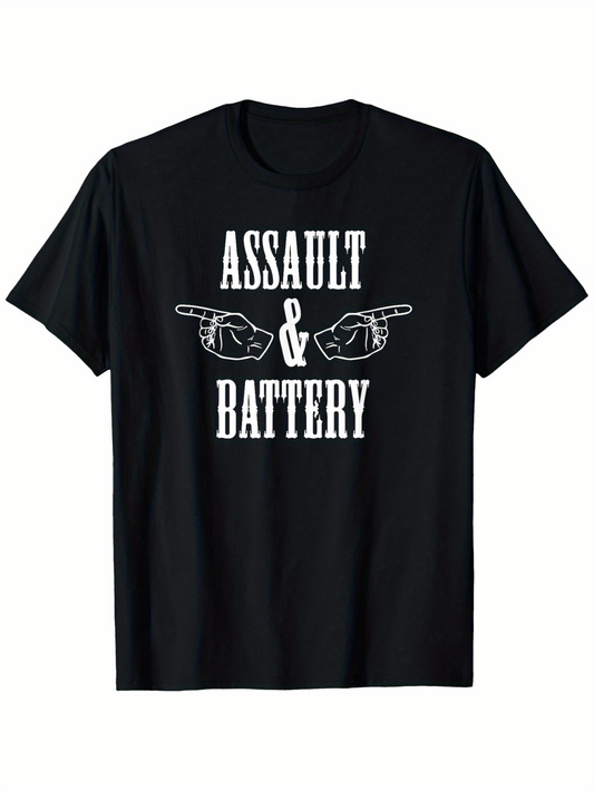 Men's Graphic T-Shirt Assault And Battery White Bold Text With Pointing Hands Illustration T Shirt