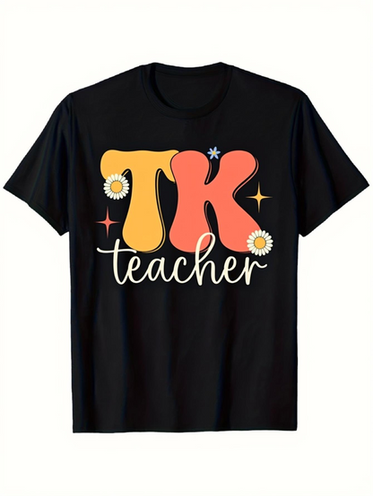 Men's Graphic T-Shirt Playful Retro Ink With Daisies Cute Kindergarten Teacher