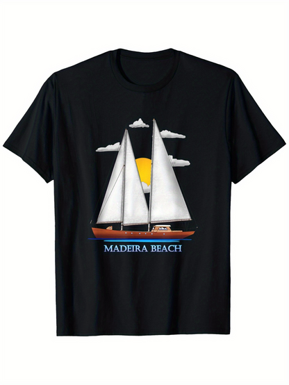 Men's Graphic T-Shirt Madeira Beach Sunrise Clouds With Calm Ocean And Peaceful Sailboat