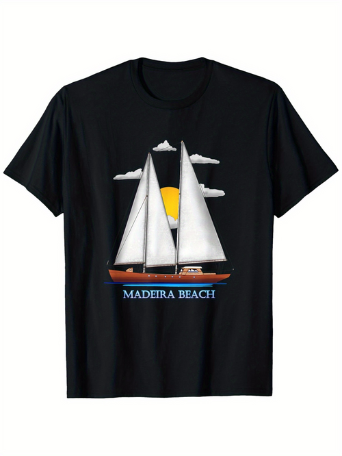 Men's Graphic T-Shirt Madeira Beach Sunrise Clouds With Calm Ocean And Peaceful Sailboat
