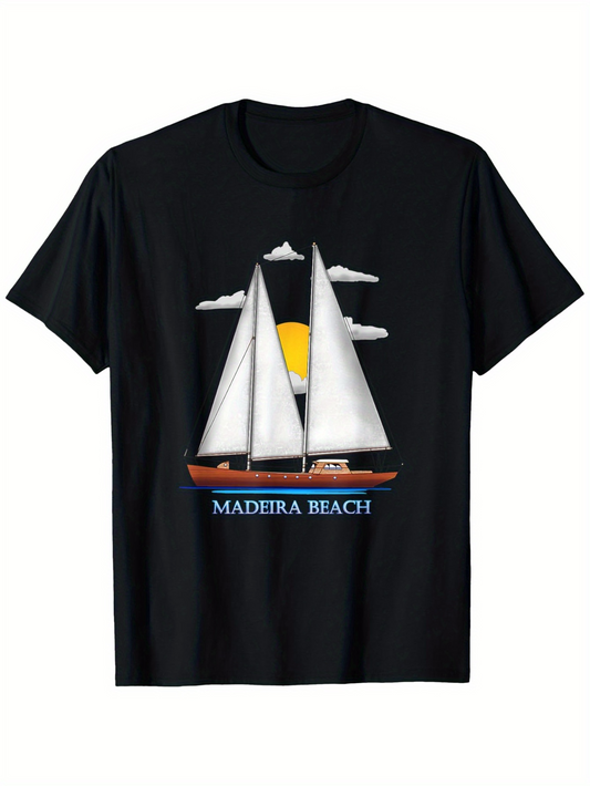 Men's Graphic T-Shirt Madeira Beach Sunrise Clouds With Calm Ocean And Peaceful Sailboat