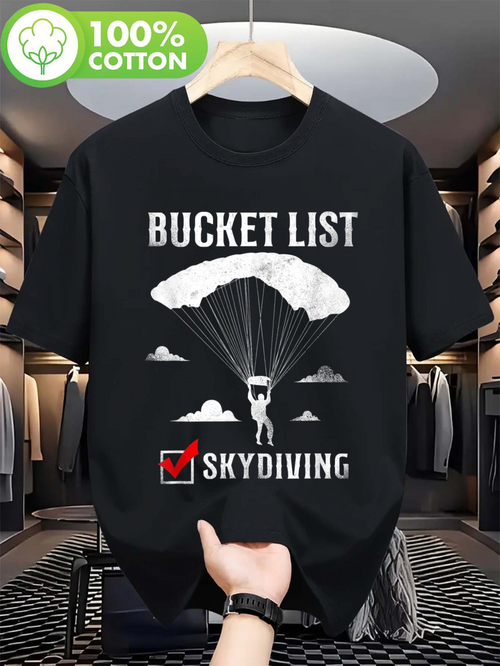 Men's Graphic T-Shirt Bucket List Clouds Floating With Parachute Above Mountains Skydiver