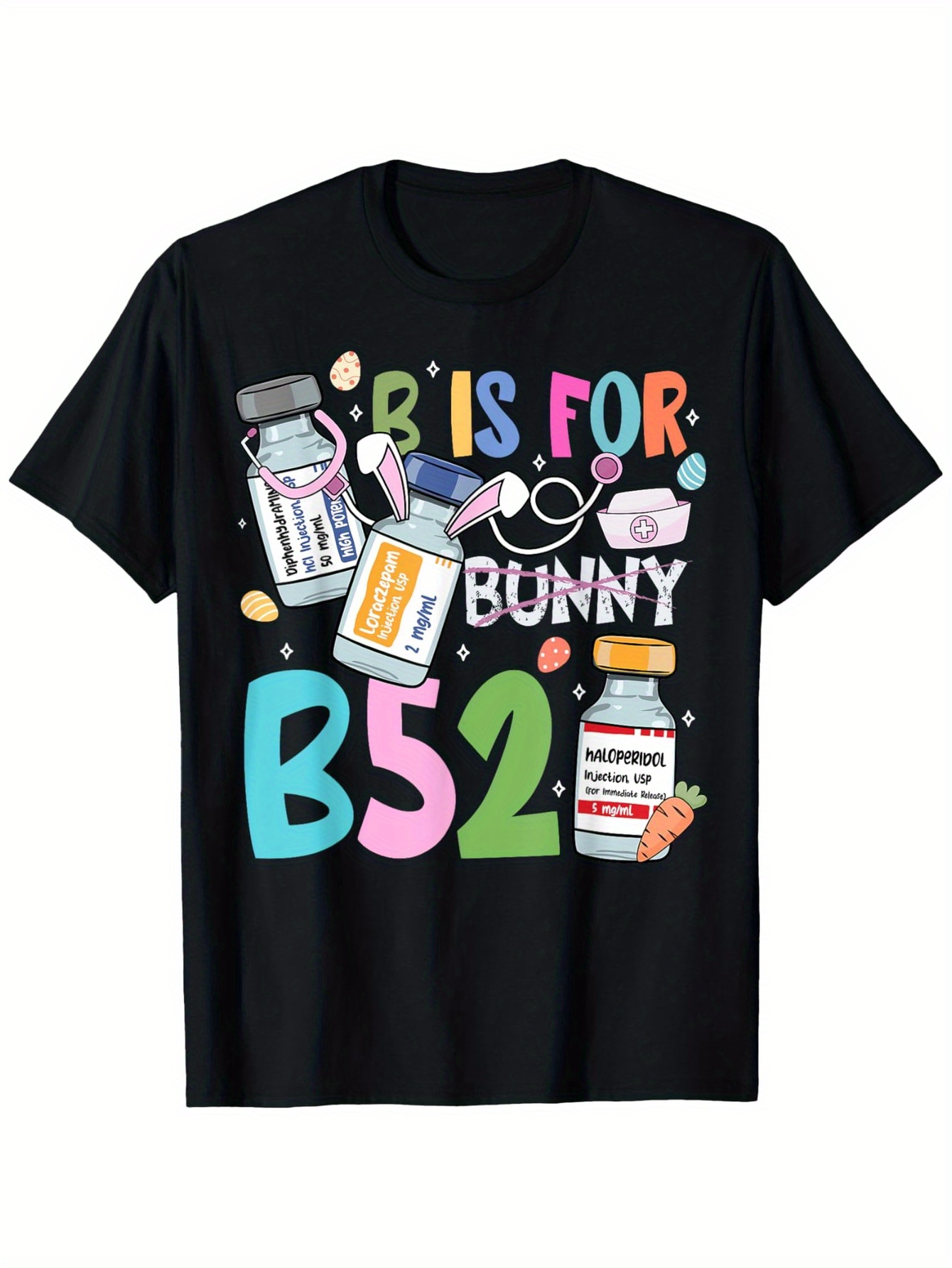 Men's Graphic T-Shirt B Is For Bunny Colorful Candy Bottles And Playful Bunny With Glasses