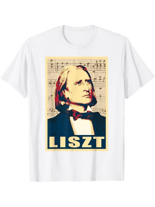 Men's Graphic T-Shirt Vintage Sheet Music With Portrait Of Composer Franz Liszt
