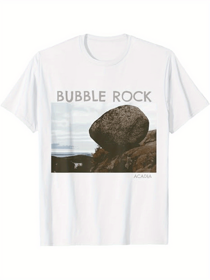 Men's Graphic T-Shirt Bubble Rock Scenic Landscape With Large Boulder Under Cloudy Sky Rock