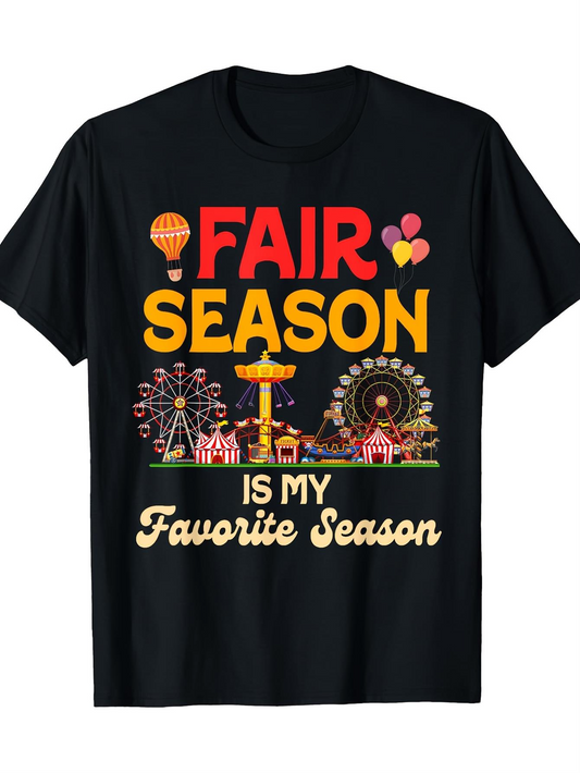 Men's Graphic T-Shirt Fair Season Is My Favorite Season Bright Carnival With Balloons Ferris Wheel Rides