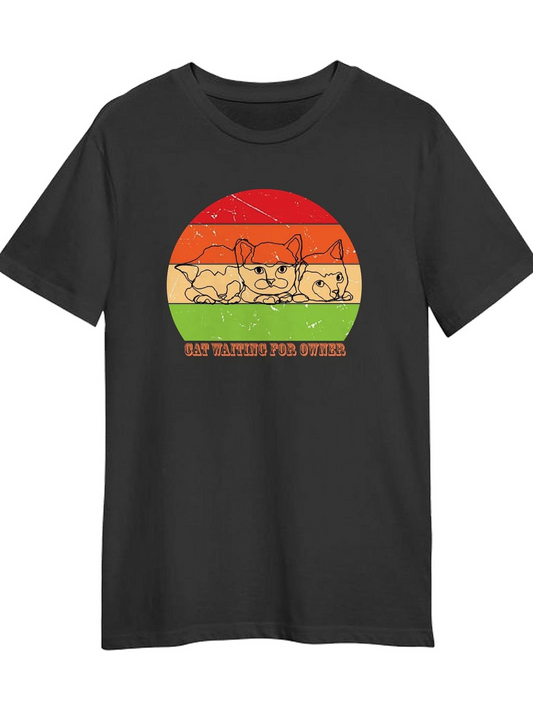 Men's Graphic T-Shirt Stay Relaxed Retro Striped Circle With French Bulldog Trio