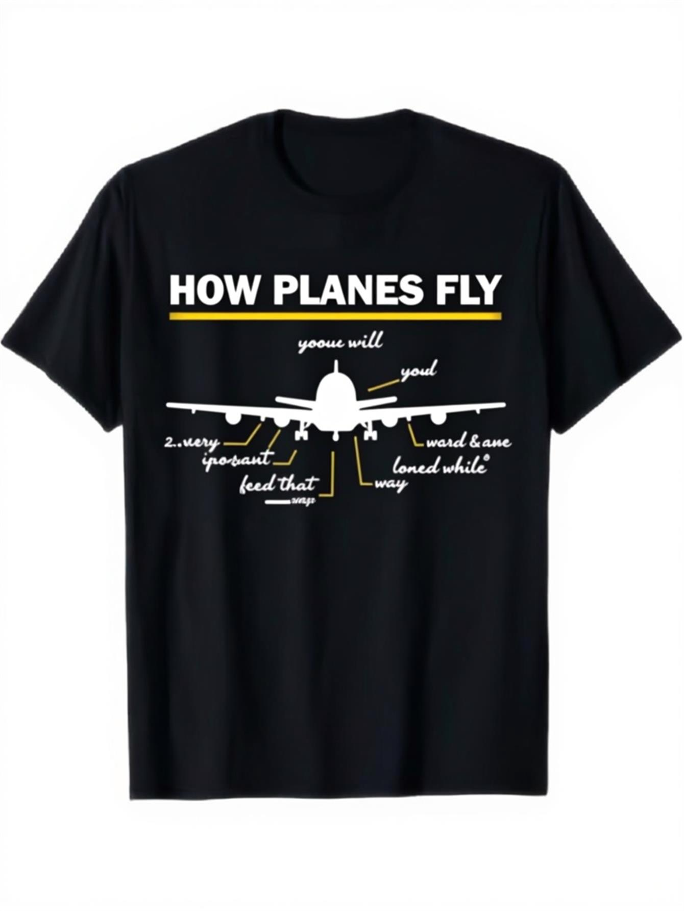 Men's Graphic T-Shirt How Planes Fly Schematic White Aircraft With Handwritten Text On Chest