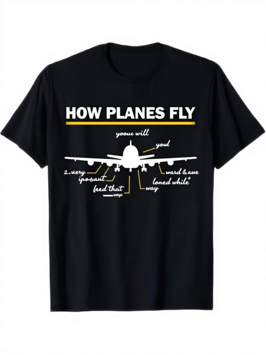 Men's Graphic T-Shirt How Planes Fly Schematic White Aircraft With Handwritten Text On Chest