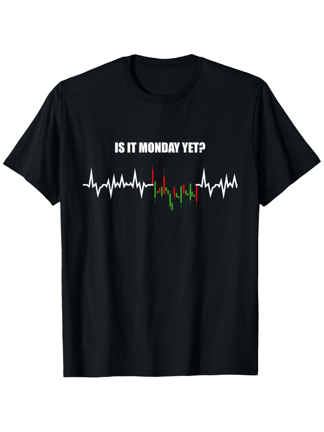 Men's Graphic T-Shirt Is It Monday Yet White Wave With Colorful Stock Market Lines Heartbeat
