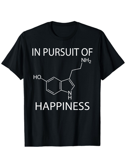 Men's Graphic T-Shirt In Pursuit Of Happiness Serotonin Molecule Structure On Black T Shirt