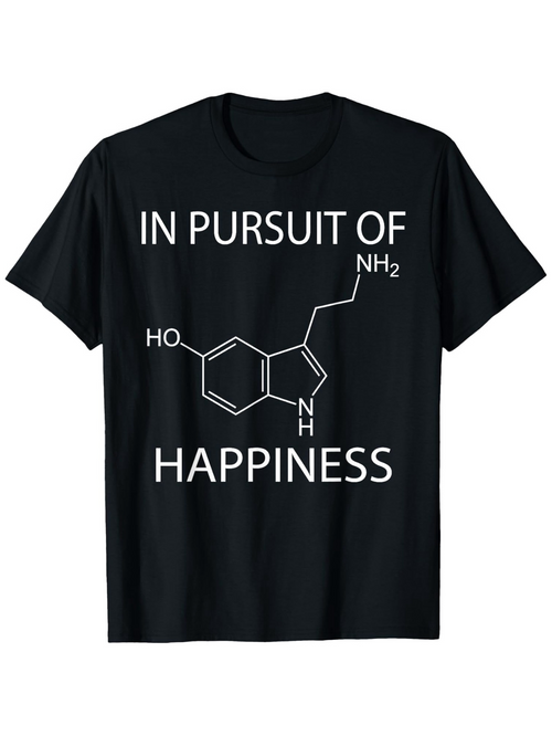Men's Graphic T-Shirt In Pursuit Of Happiness Serotonin Molecule Structure On Black T Shirt