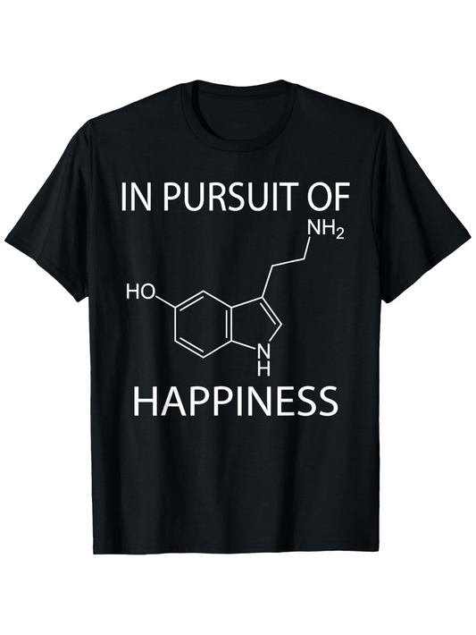 Men's Graphic T-Shirt In Pursuit Of Happiness Serotonin Molecule Structure On Black T Shirt