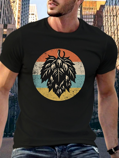 Men's Graphic T-Shirt Retro Sunset With Grunge Colors Framing A Hop Cone