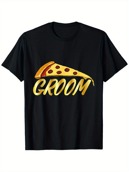 Men's Graphic T-Shirt Groom With Cheese Pizza Slice And Melting Toppings