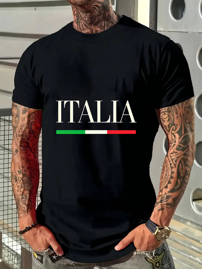 Men's Graphic T-Shirt Italia With Italian Flag Colors Under Bold Lettering