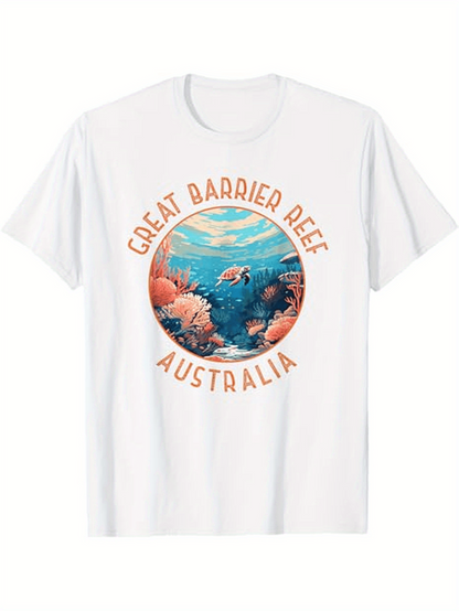 Men's Graphic T-Shirt Great Barrier Reef Colorful Fish Swimming Among Coral Reef