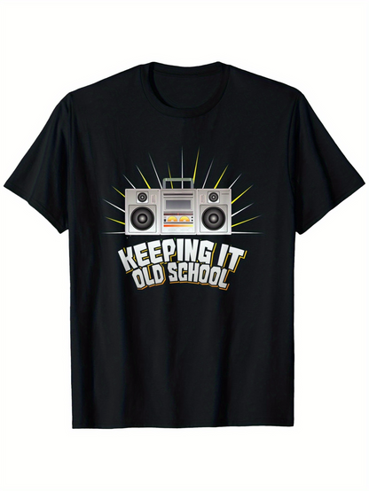 Men's Graphic T-Shirt Keeping It Old School Retro Stereo With Radiant Neon Background Boombox