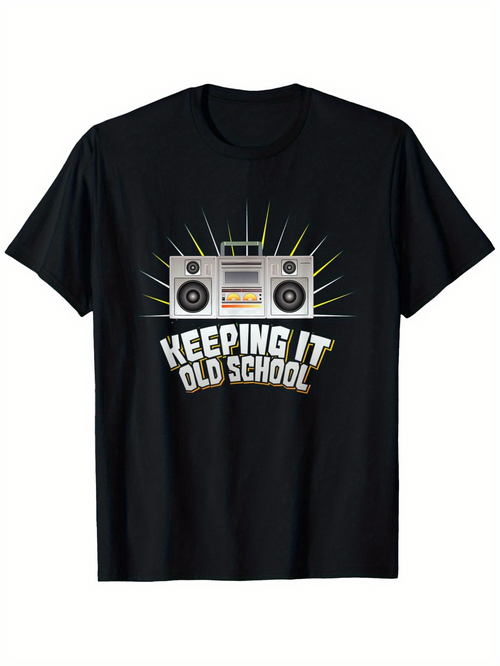 Men's Graphic T-Shirt Keeping It Old School Retro Stereo With Radiant Neon Background Boombox