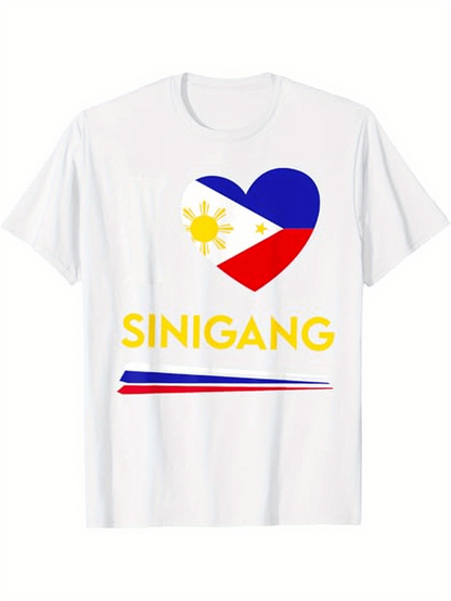 Men's Graphic T-Shirt Sinigang Heart Shaped Flag With Sun And Painted Stripe
