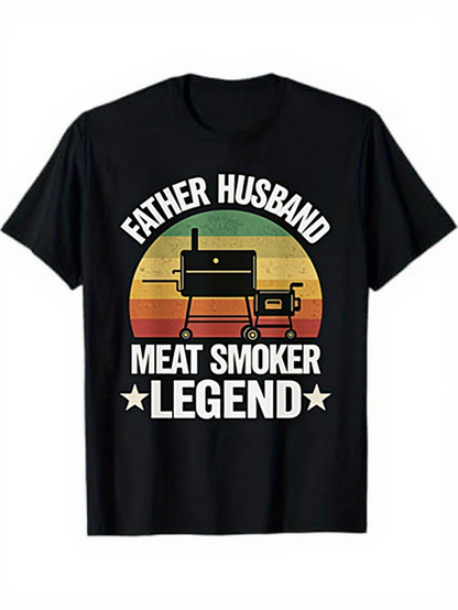 Men's Graphic T-Shirt Father Husband Meat Smoker Legend Retro Sun Grilling Graphic With Barbecue Smoker