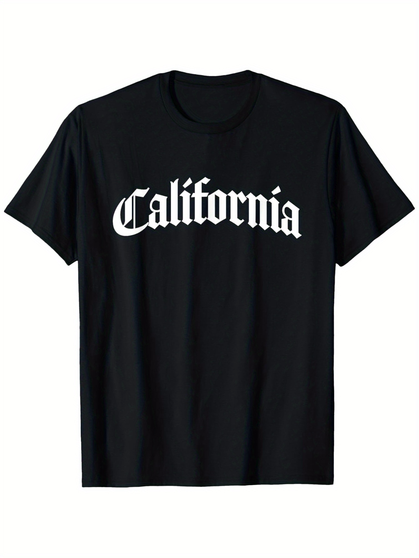 Men's Graphic T-Shirt California Bold White Lettering On Classic Black T Shirt Front