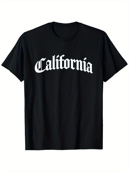Men's Graphic T-Shirt California Bold White Lettering On Classic Black T Shirt Front