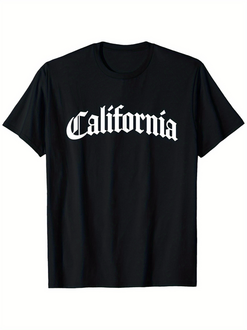 Men's Graphic T-Shirt California Bold White Lettering On Classic Black T Shirt Front