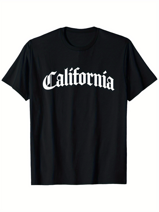 Men's Graphic T-Shirt California Bold White Lettering On Classic Black T Shirt Front