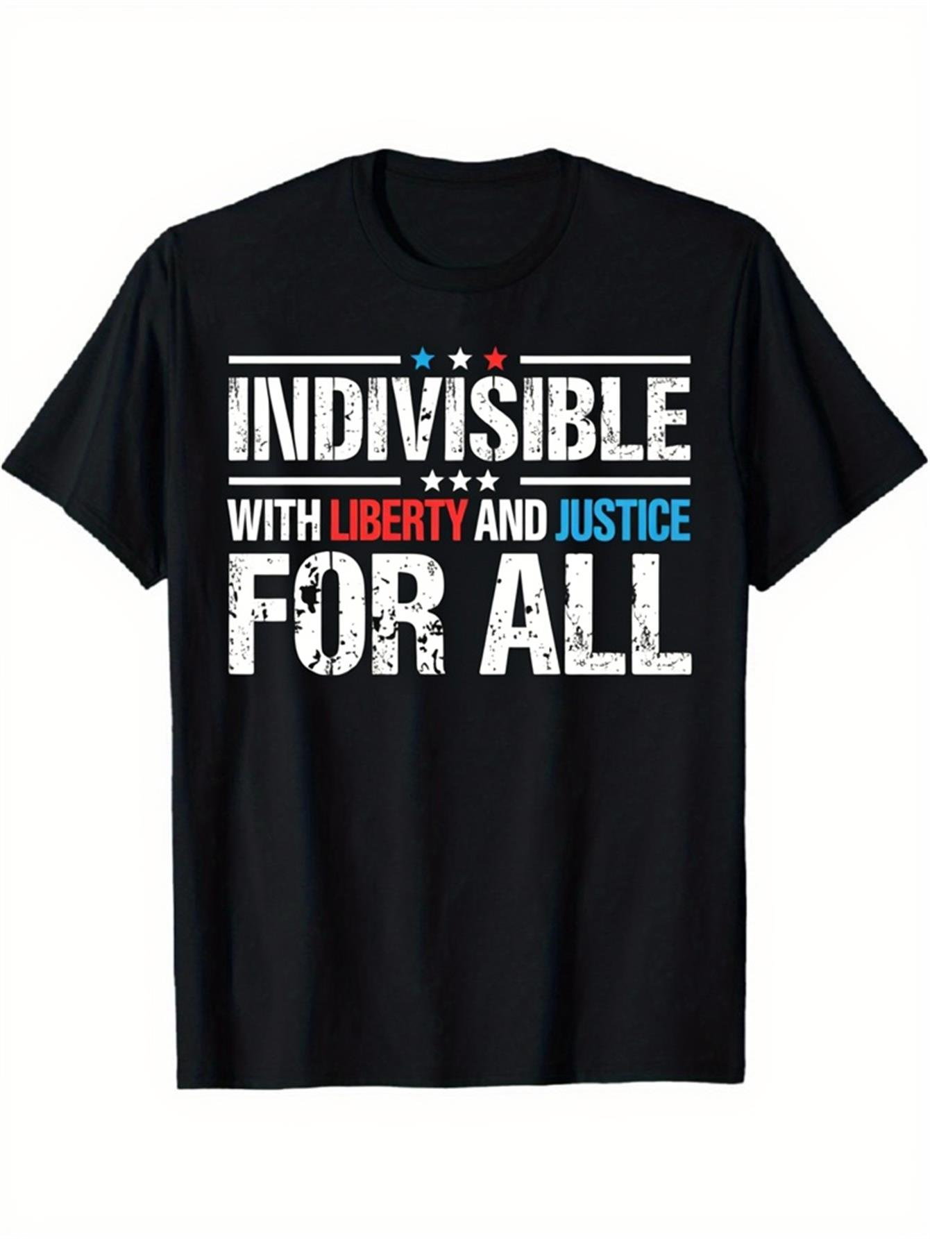 Men's Graphic T-Shirt Indivisible With Liberty And Justice For All Brushed Vintage Patriotic Lettering Statement