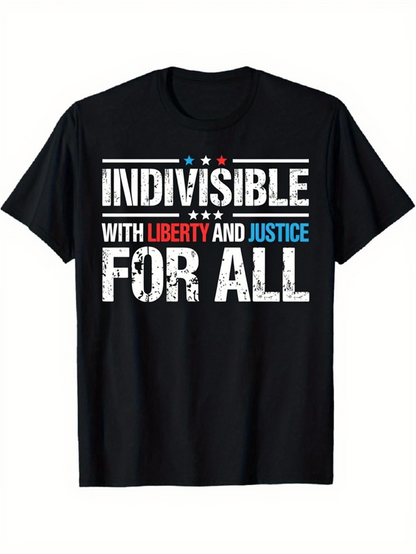 Men's Graphic T-Shirt Indivisible With Liberty And Justice For All Brushed Vintage Patriotic Lettering Statement