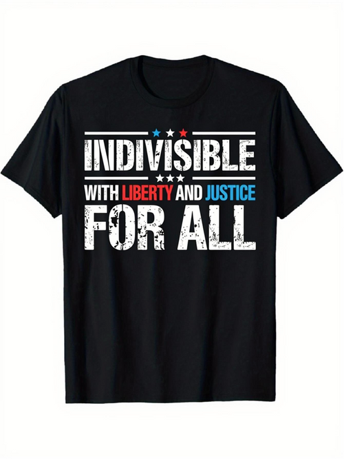 Men's Graphic T-Shirt Indivisible With Liberty And Justice For All Brushed Vintage Patriotic Lettering Statement