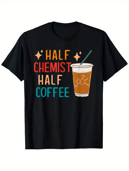 Men's Graphic T-Shirt Half Chemist Half Coffee Sparkling Text Beside Iced Cafe Cup Illustration