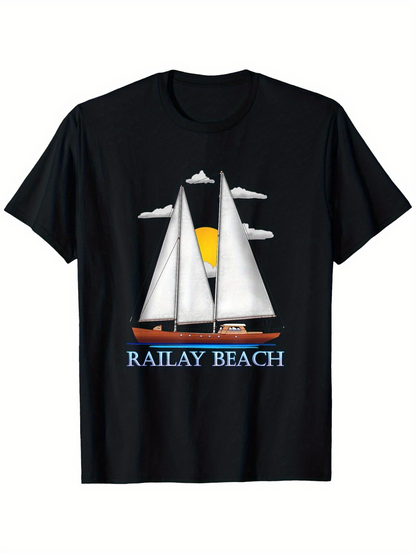 Men's Graphic T-Shirt Railay Beach Golden Sunset With Clouds And Majestic Sailing Boat