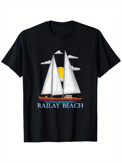 Men's Graphic T-Shirt Railay Beach Golden Sunset With Clouds And Majestic Sailing Boat