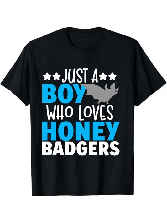 Men's Graphic T-Shirt Just A Boy Who Loves Honey Badgers With Bold Typography And Silhouette Of Honey Badger