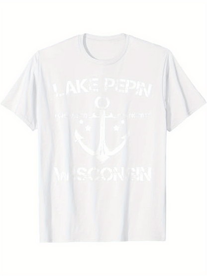 Men's Graphic T-Shirt Lake Pepin Wisconsin Nautical Anchor With Weathered Vintage Effect
