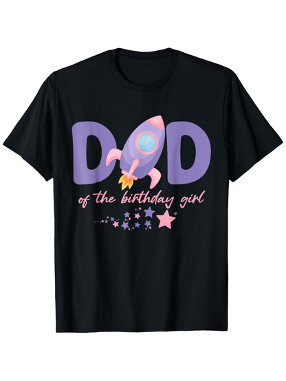 Men's Graphic T-Shirt Dad Of The Birthday Girl Shooting Stars With Pink Colorful Rocket