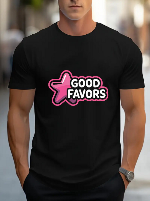 Men's Graphic T-Shirt Good Favors Cartoon Style Pink Star With White Letters