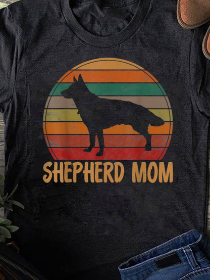 Men's Graphic T-Shirt Shepherd Mom Silhouette With Vintage Sunset Stripes And Standing Dog