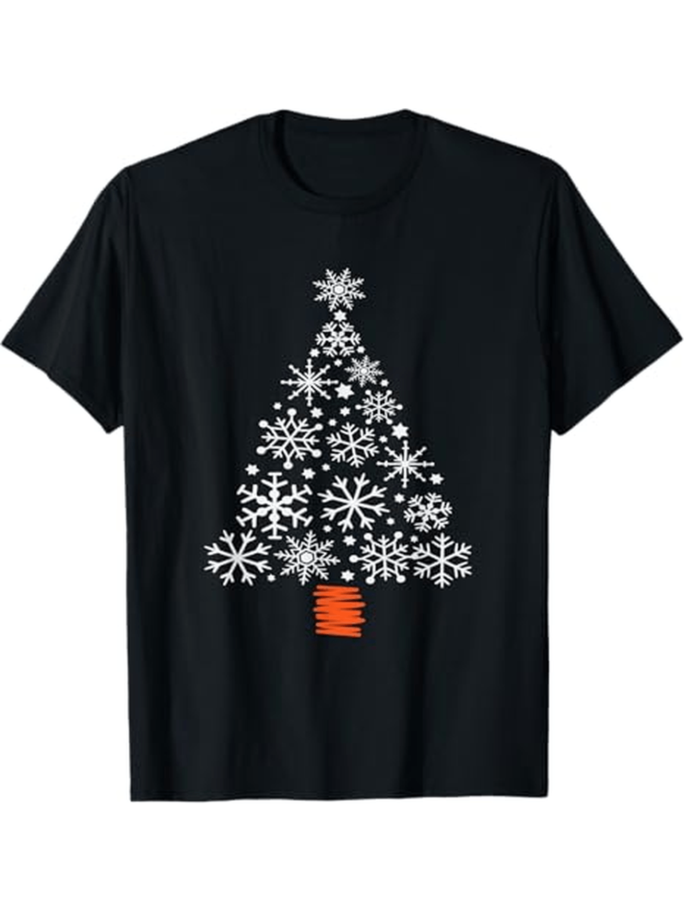 Men's Graphic T-Shirt Snowflake Christmas Tree Shaped Design On Black Shirt