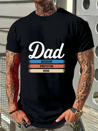 Men's Graphic T-Shirt Dad Bold Retro Text In Muted Color Stripes With Heroic Theme