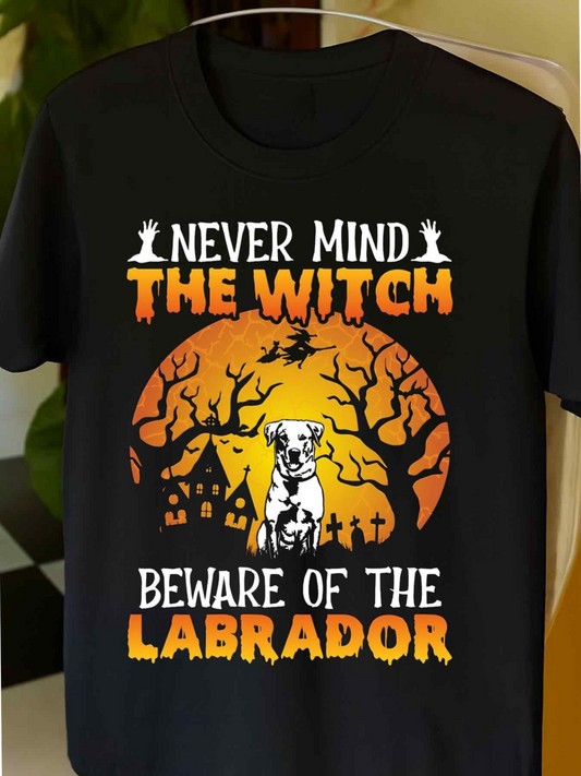 Men's Graphic T-Shirt Never Mind The Witch Dark Spooky Night With Haunting Trees Large Full Moon Labrador